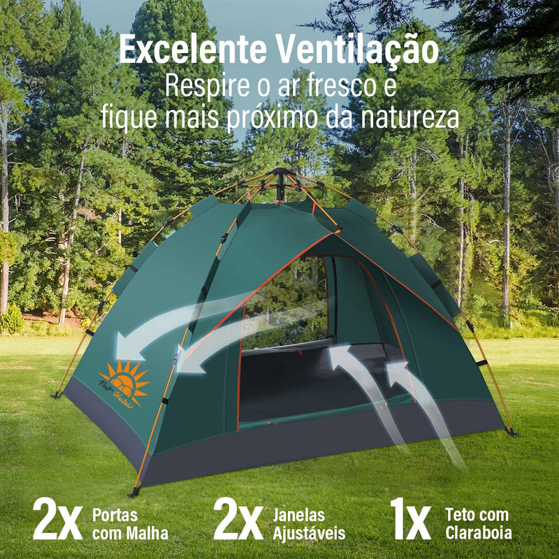 Barraca De Acampamento Pop-up - Para 3-4 Pessoas à Prova D'água, Anti-UV